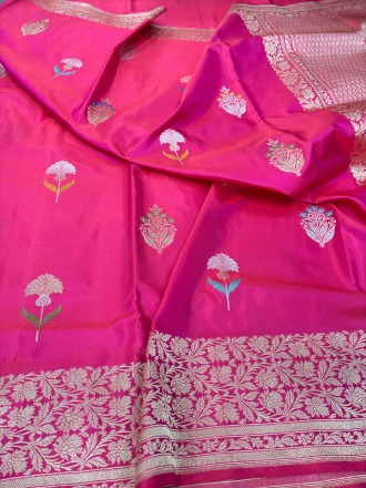 Handloom Pure Katan Silk Guldasta Tilfi Minakari Buti Saree in Kadhwa Weave