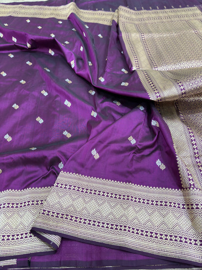 Pure Katan Silk Banarasi Handwoven Saree with Rupa Sona Buti Weaving