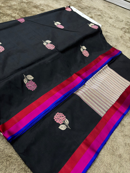 PURE KATAN SILK BANARASI HANDLOOM FANCY KADHWA BUTI WITH SATIN BORDER 