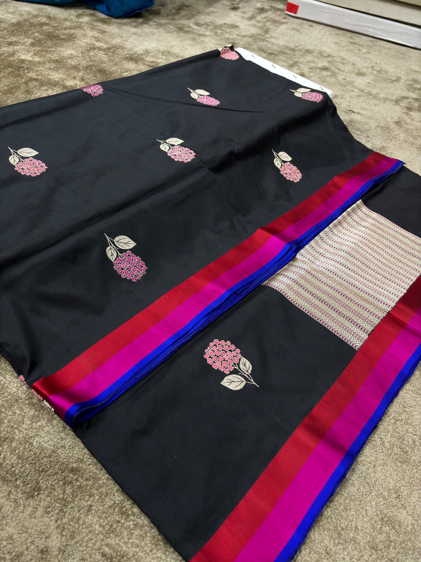 PURE KATAN SILK BANARASI HANDLOOM FANCY KADHWA BUTI WITH SATIN BORDER 