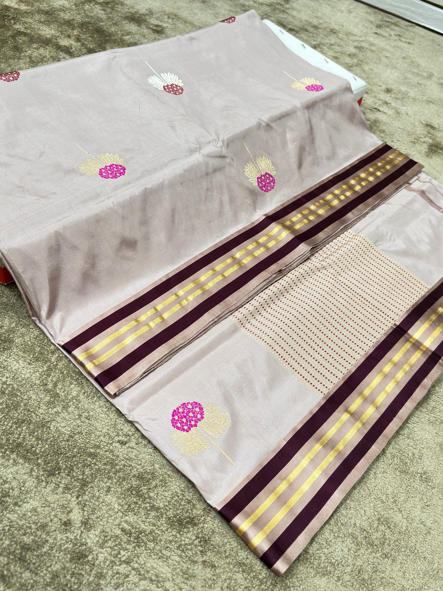 Fancy Pure Katan Silk Buta Saree with Designer Satin Borders