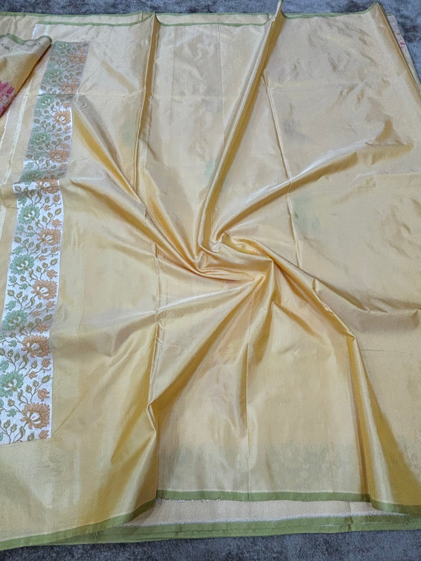 Handwoven Yellow Katan Silk Saree with Minakari Pallu and Buta Weaving