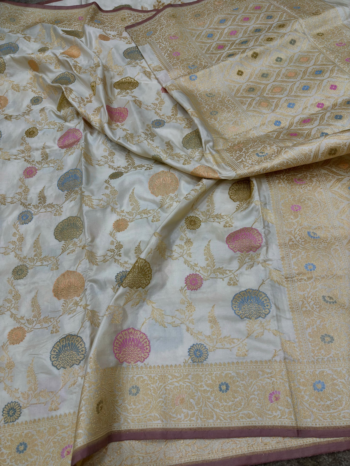 PURE KATAN SILK IVORY ULTRA ALLOVER TILFI MINAKARI JAAL 