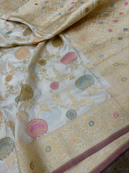 PURE KATAN SILK IVORY ULTRA ALLOVER TILFI MINAKARI JAAL 