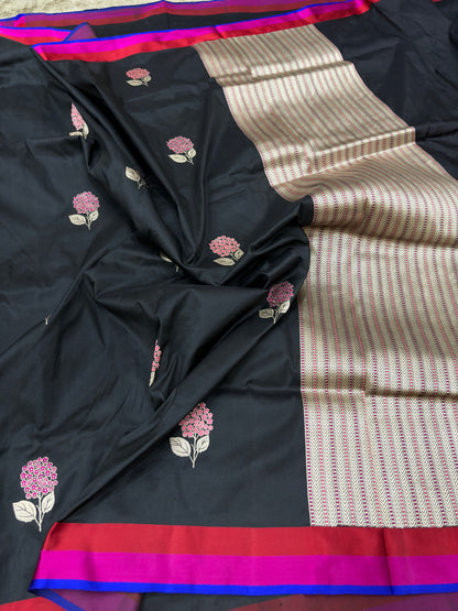 PURE KATAN SILK BANARASI HANDLOOM FANCY KADHWA BUTI WITH SATIN BORDER 