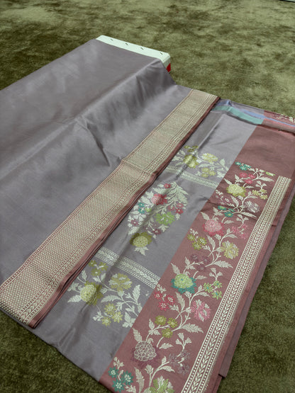 ULTRA RICH BANARASI PURE KATAN SILK WITH  SATIN KADHIYAL TILFI MINAKARI BORDER AND PALLU