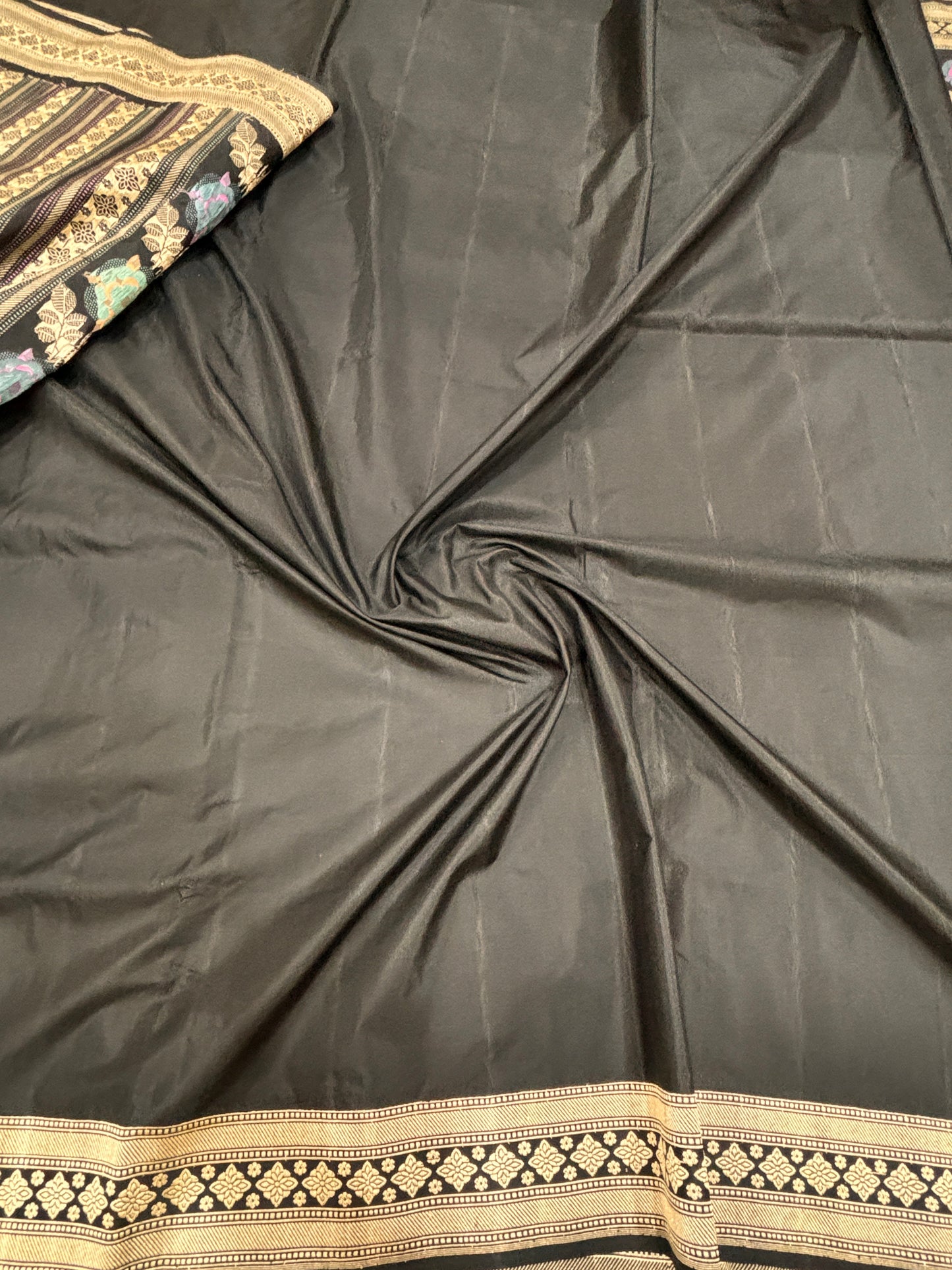 Luxury Black Pure Katan Silk Saree with Banarasi Chautera Jaal