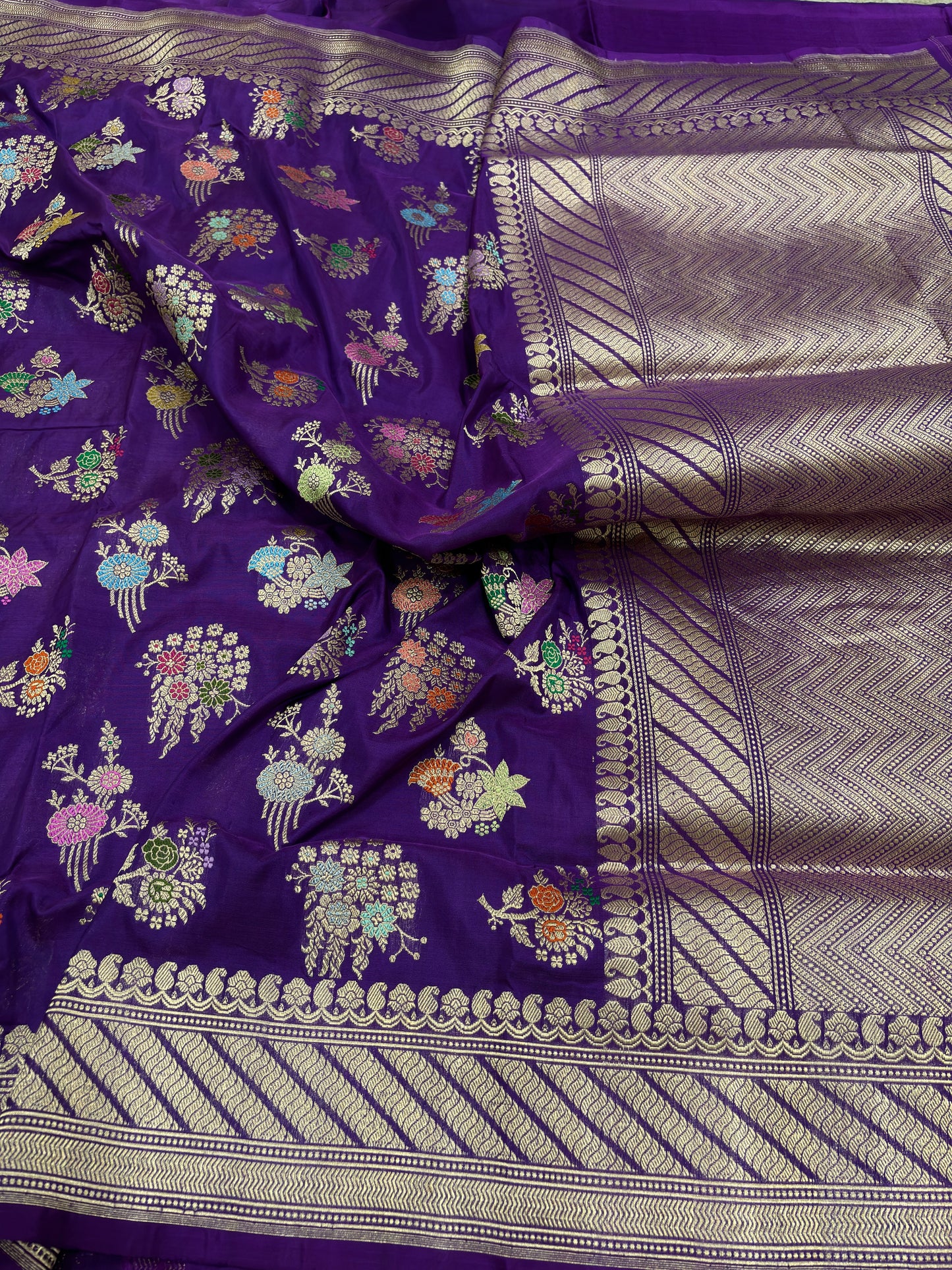 Purple Traditional Banarasi pure KATAN silk TILFI BUTA JAAL weaving saree