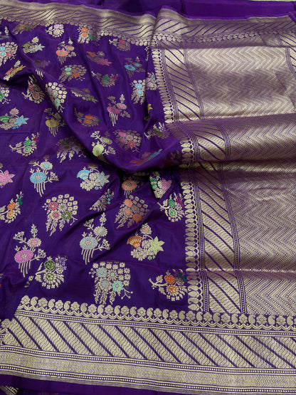 Purple Traditional Banarasi pure KATAN silk TILFI BUTA JAAL weaving saree