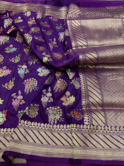 Purple Traditional Banarasi pure KATAN silk TILFI BUTA JAAL weaving saree