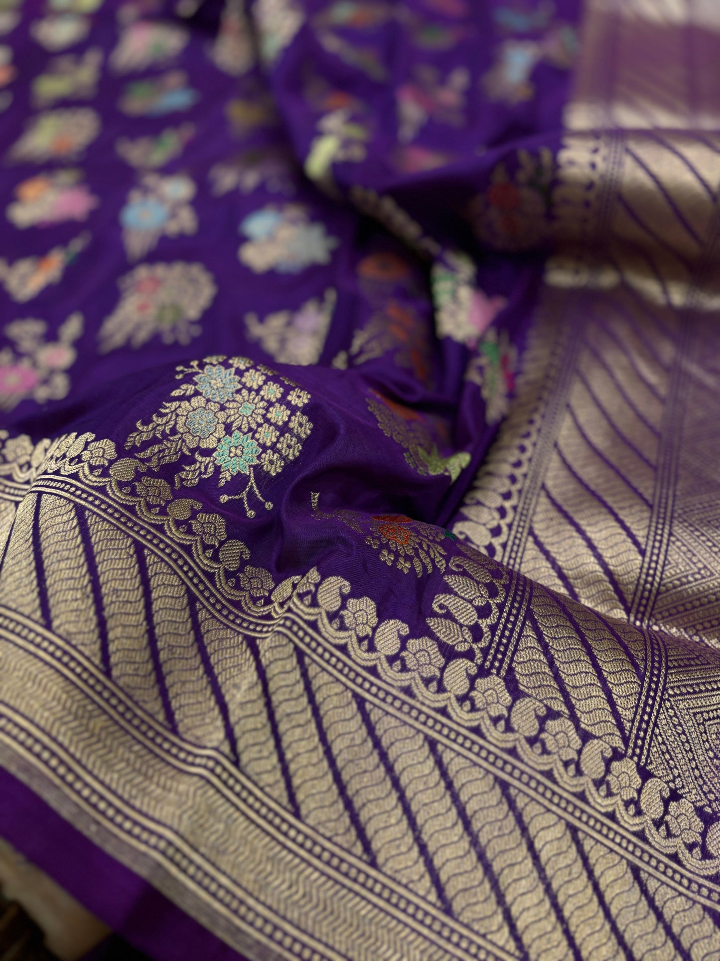 Purple Traditional Banarasi pure KATAN silk TILFI BUTA JAAL weaving saree