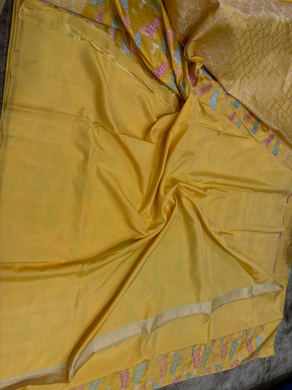 Luxury Handwoven Pure Katan Silk Jaal Saree in Tilfi Minakari Work