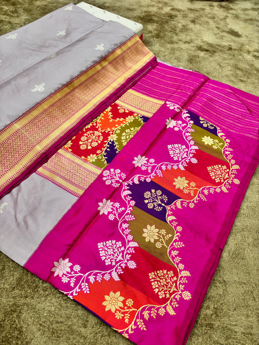 ULTRA RICH BANARASI RANGKAAT BORDER AND PALLU KADHIYAL KATAN SILK SAREE