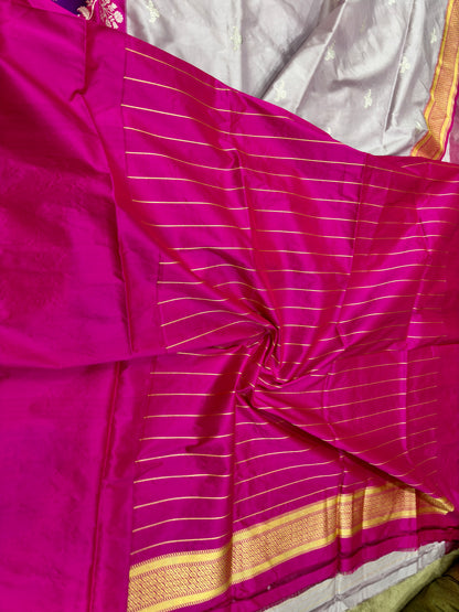 ULTRA RICH BANARASI RANGKAAT BORDER AND PALLU KADHIYAL KATAN SILK SAREE