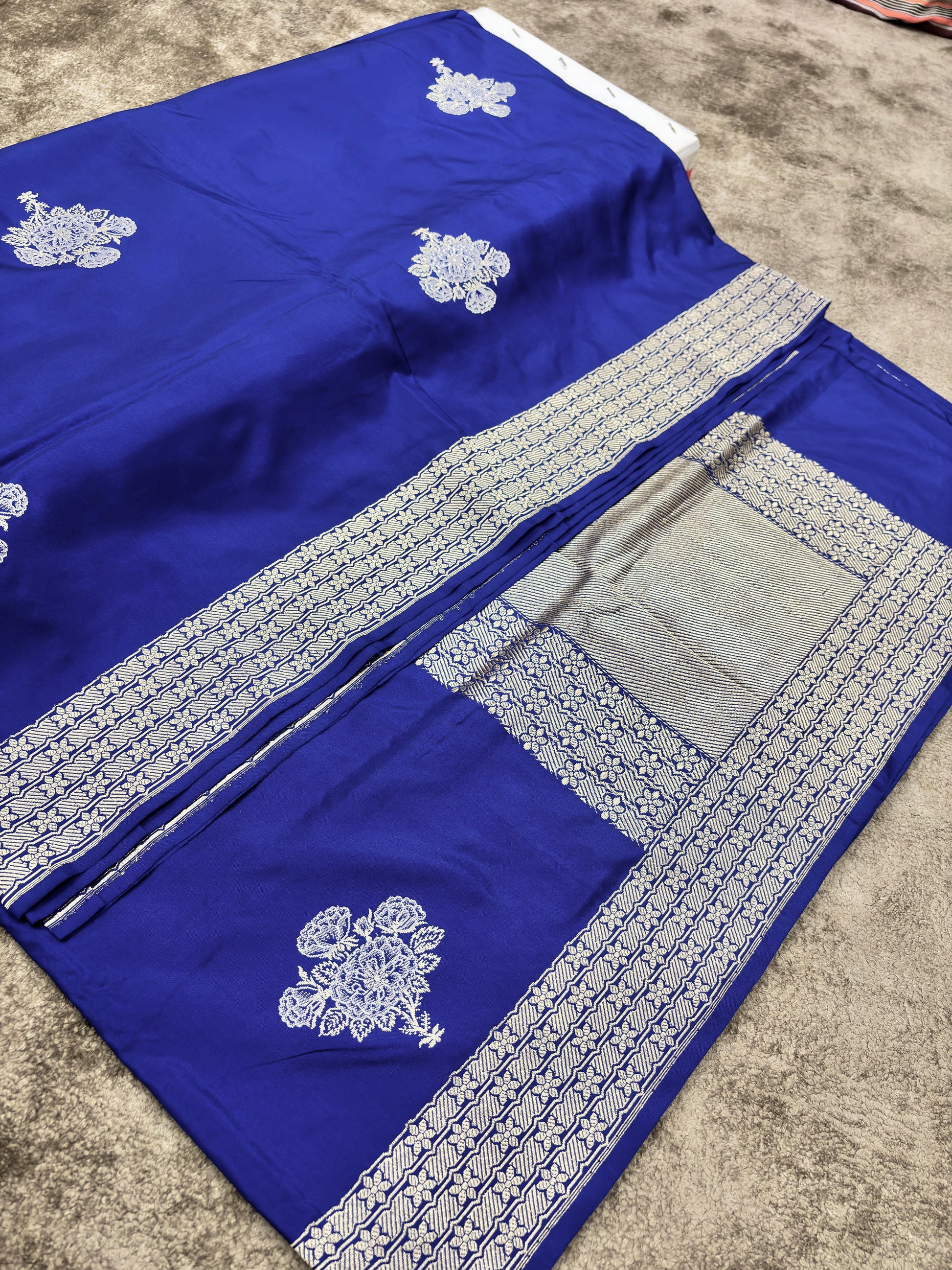  dark Blue Ektara Banarasi Pure Katan Silk Shaded Buta Saree