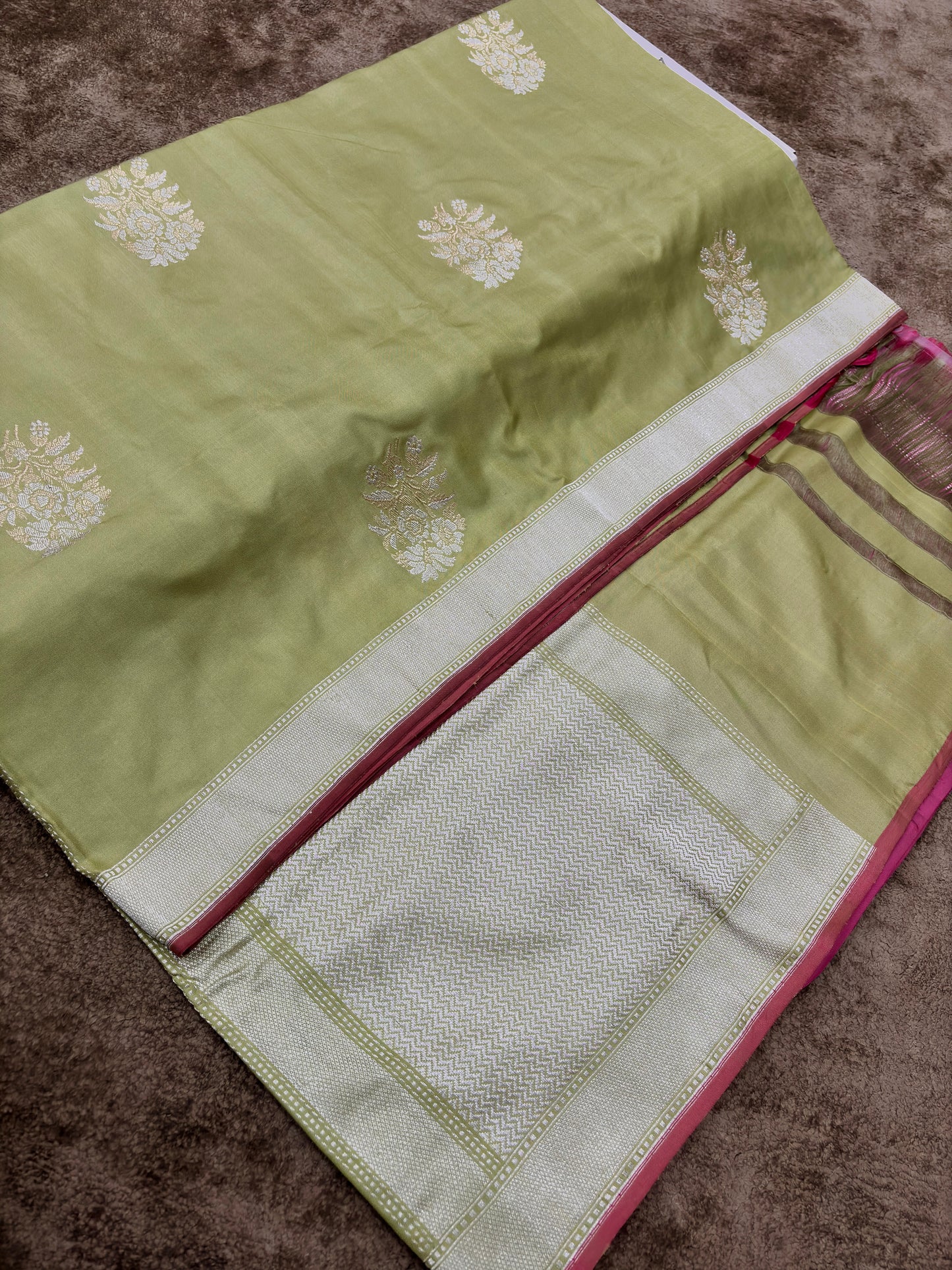 olive green Ektara Banarasi Pure Katan Silk Saree