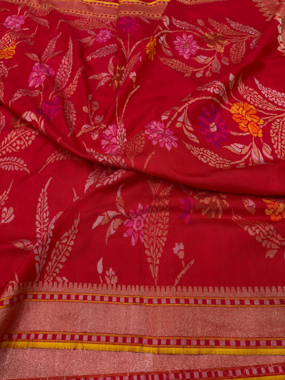 Red Jamdani Banarasi Katan Silk Ektara Saree