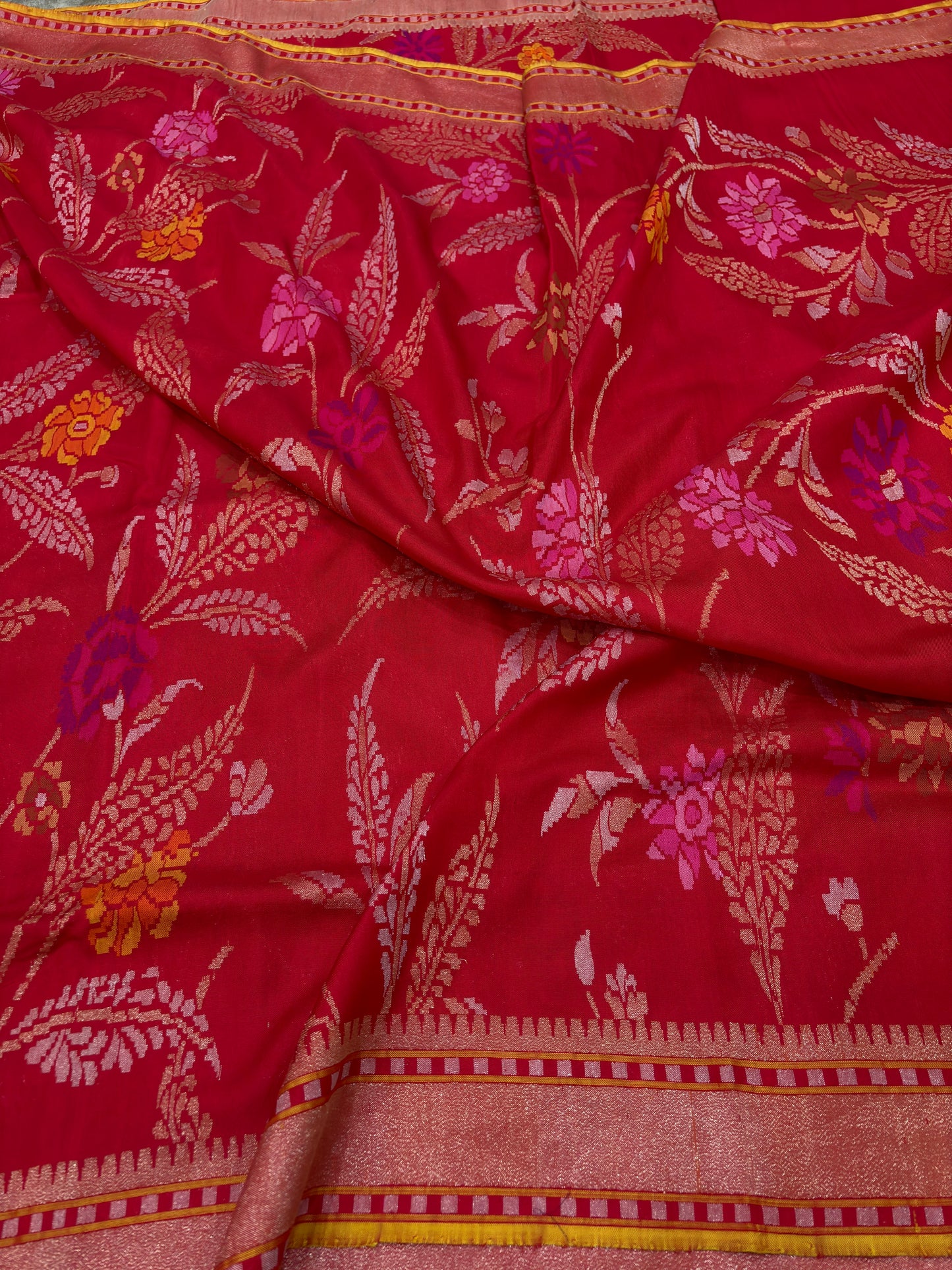 Red Jamdani Banarasi Katan Silk Ektara Saree