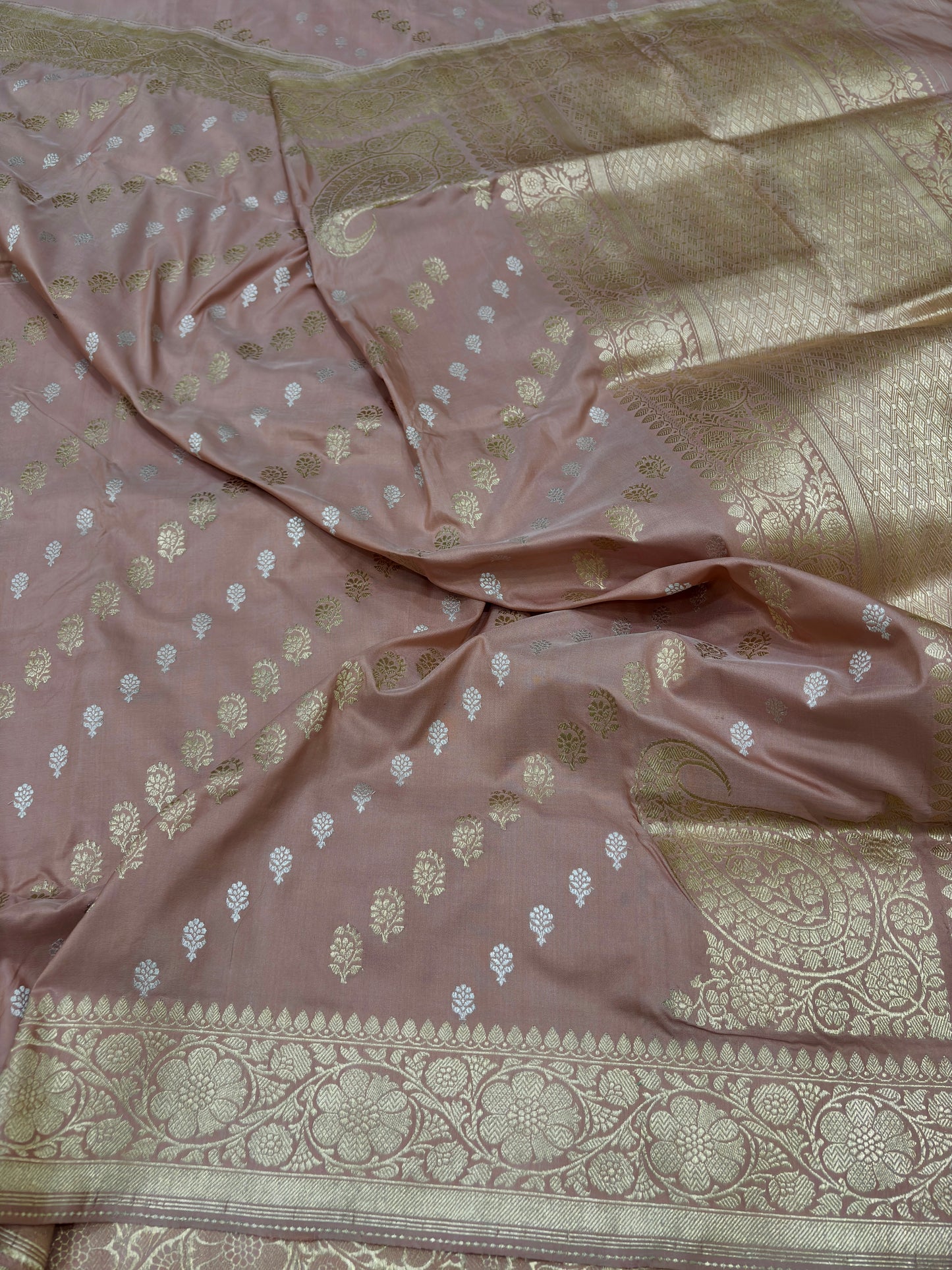 PURE KATAN SILK NILAMBARI BUTI JAAL WEAVING SAREE HANDLOOM KADHWA WEAVE 