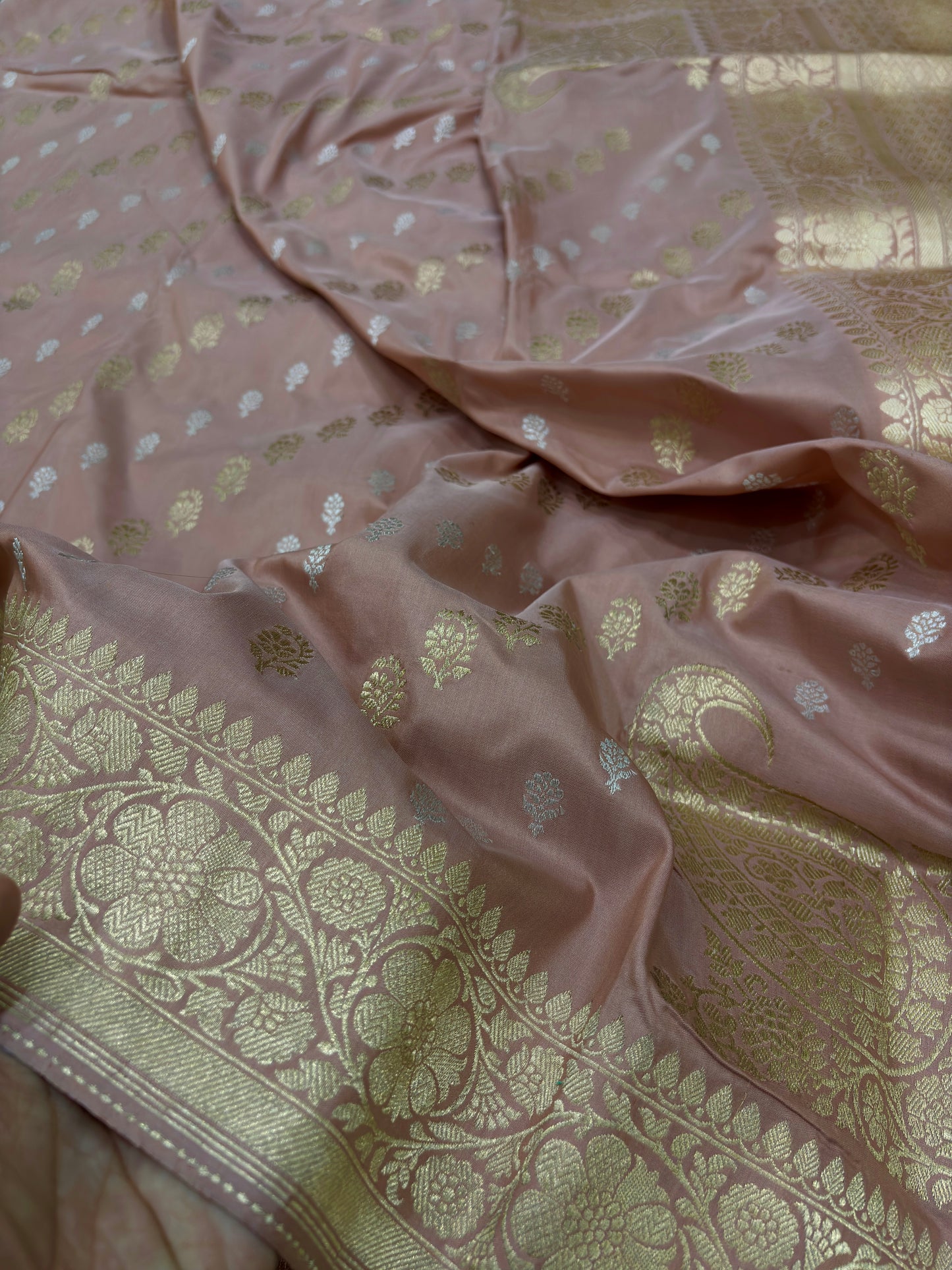 PURE KATAN SILK NILAMBARI BUTI JAAL WEAVING SAREE HANDLOOM KADHWA WEAVE 