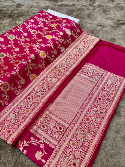 Pure Banarasi Katan Silk Minakari Kadhwa Jaal Weaving Saree