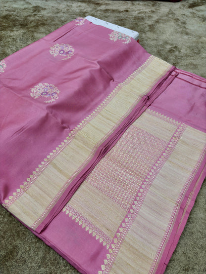 light pink Banarasi Pure Katan Silk Resham Weaving Handloom Kadwa Saree