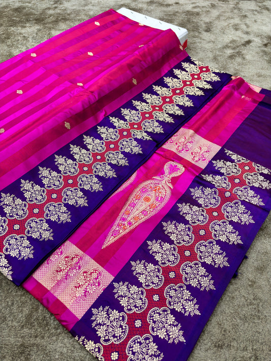 Pure Banarasi Katan Silk Saree with Ultra-Rich Kadhwa Pallu and Satin Border