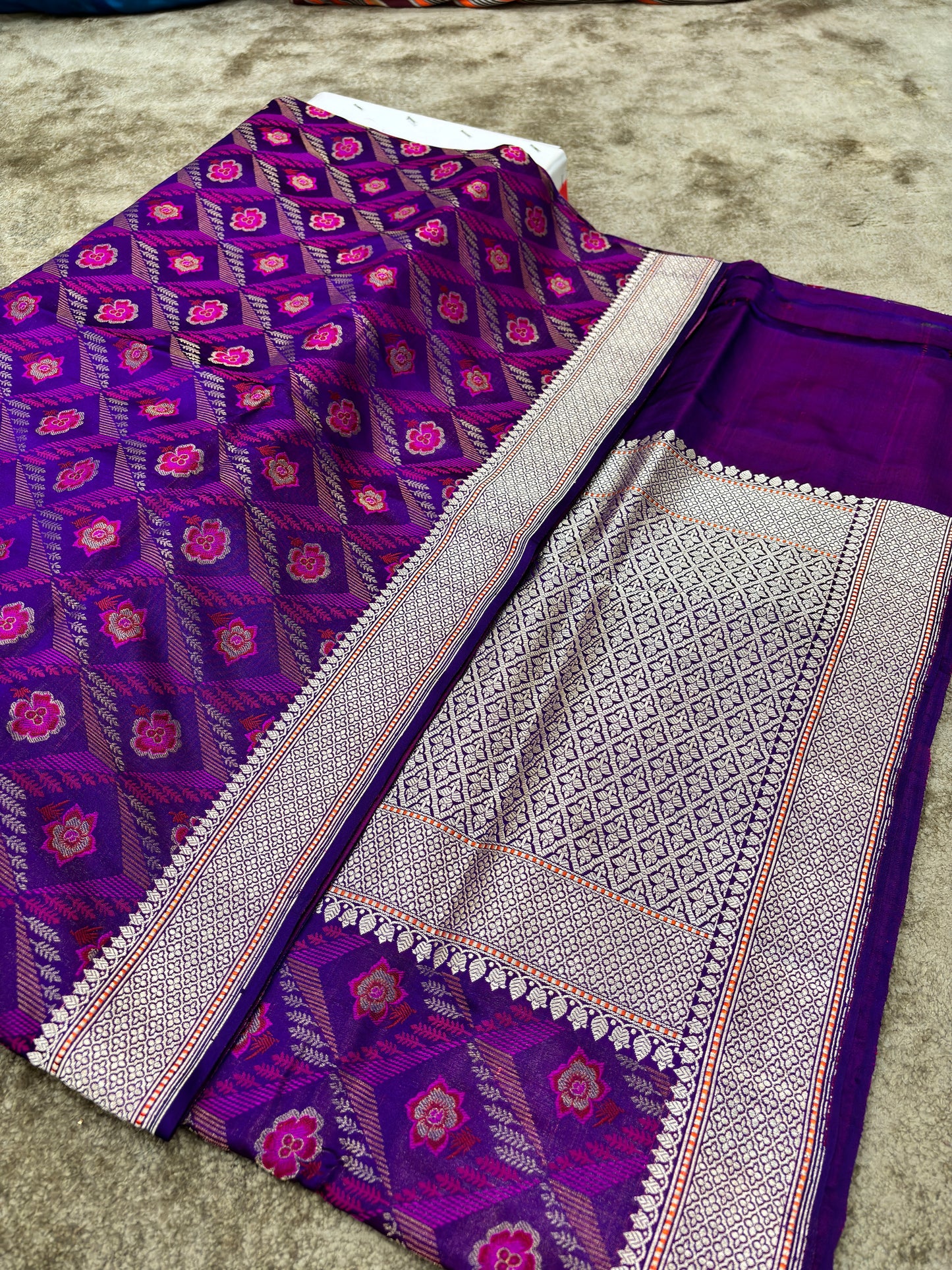 PURE SATIN SILK BANARASI THREADS ZARI TANCHOI JAAL SAREE