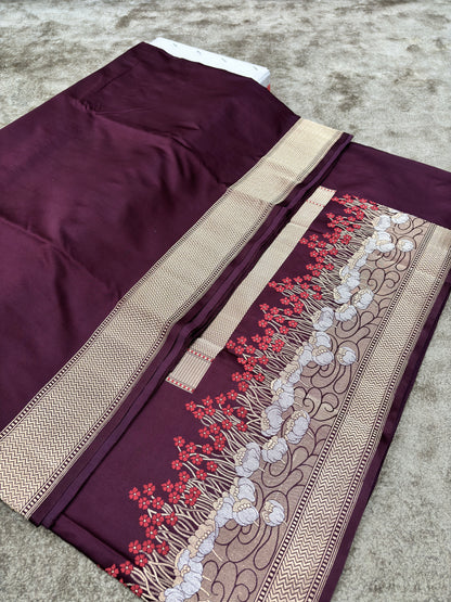 Ultra soft PURE SATIN SILK BANARASI KADHWA MINAKARI BORDER 