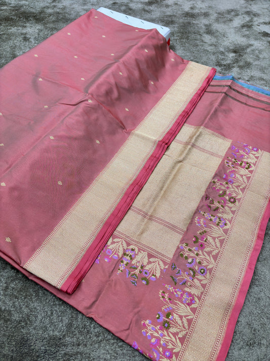 Pure Banarasi Katan Silk Saree with Ultra-Rich Shaded Minakari Border and Allover Buti