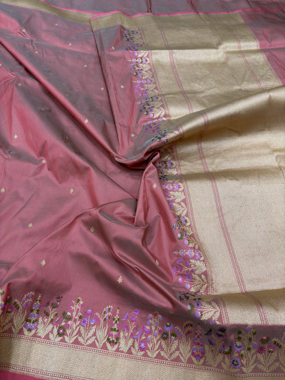 Pure Banarasi Katan Silk Saree with Ultra-Rich Shaded Minakari Border and Allover Buti