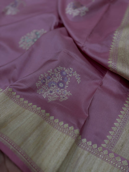 Pure Pink Banarasi Katan Silk Kadwa Handloom Saree