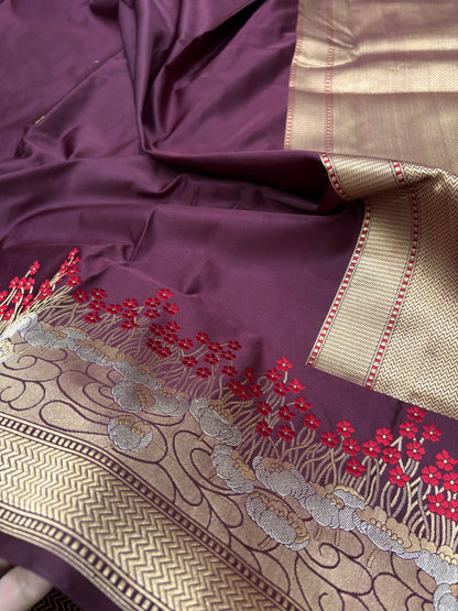 Ultra soft PURE SATIN SILK BANARASI KADHWA MINAKARI BORDER 