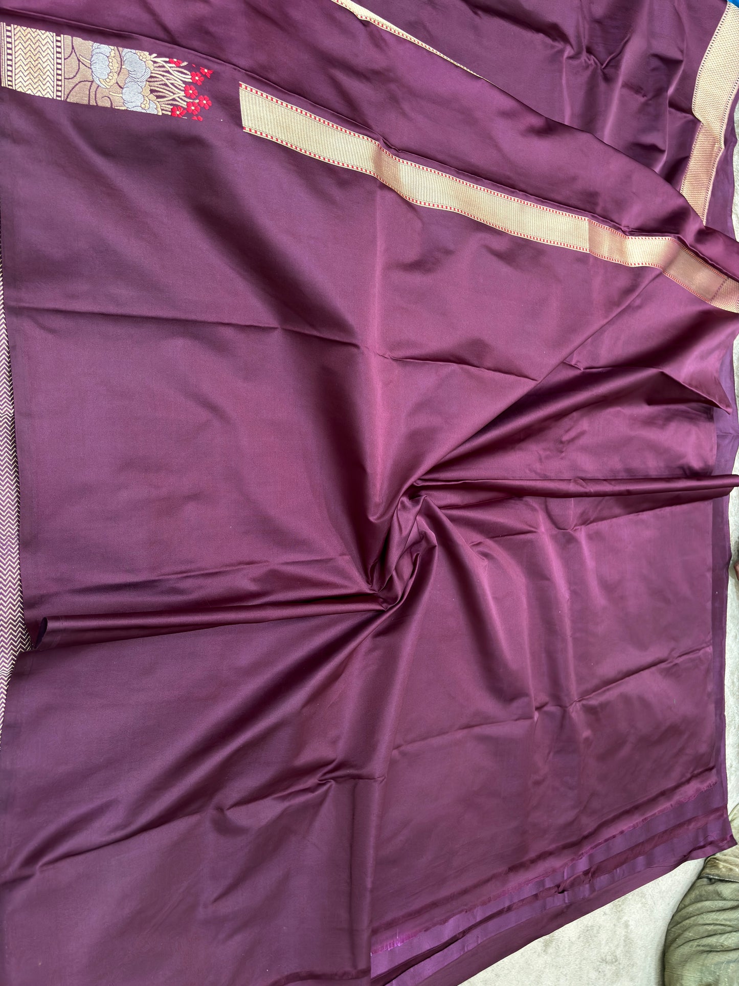 Ultra soft PURE SATIN SILK BANARASI KADHWA MINAKARI BORDER 