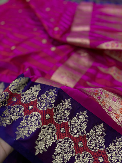 Pure Banarasi Katan Silk Saree with Ultra-Rich Kadhwa Pallu and Satin Border