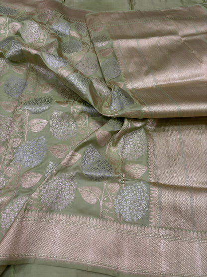 Pure Banarasi Katan Silk Saree with Leaf Motif Rupa Sona Jaal Weaving