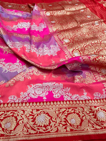 Rangkaat Pure Katan Silk Banarasi Kadhwa Weave Saree with allover Meenakari and Sona Rupa Work