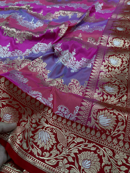 Rangkaat Pure Katan Silk Banarasi Kadhwa Weave Saree with allover Meenakari and Sona Rupa Work